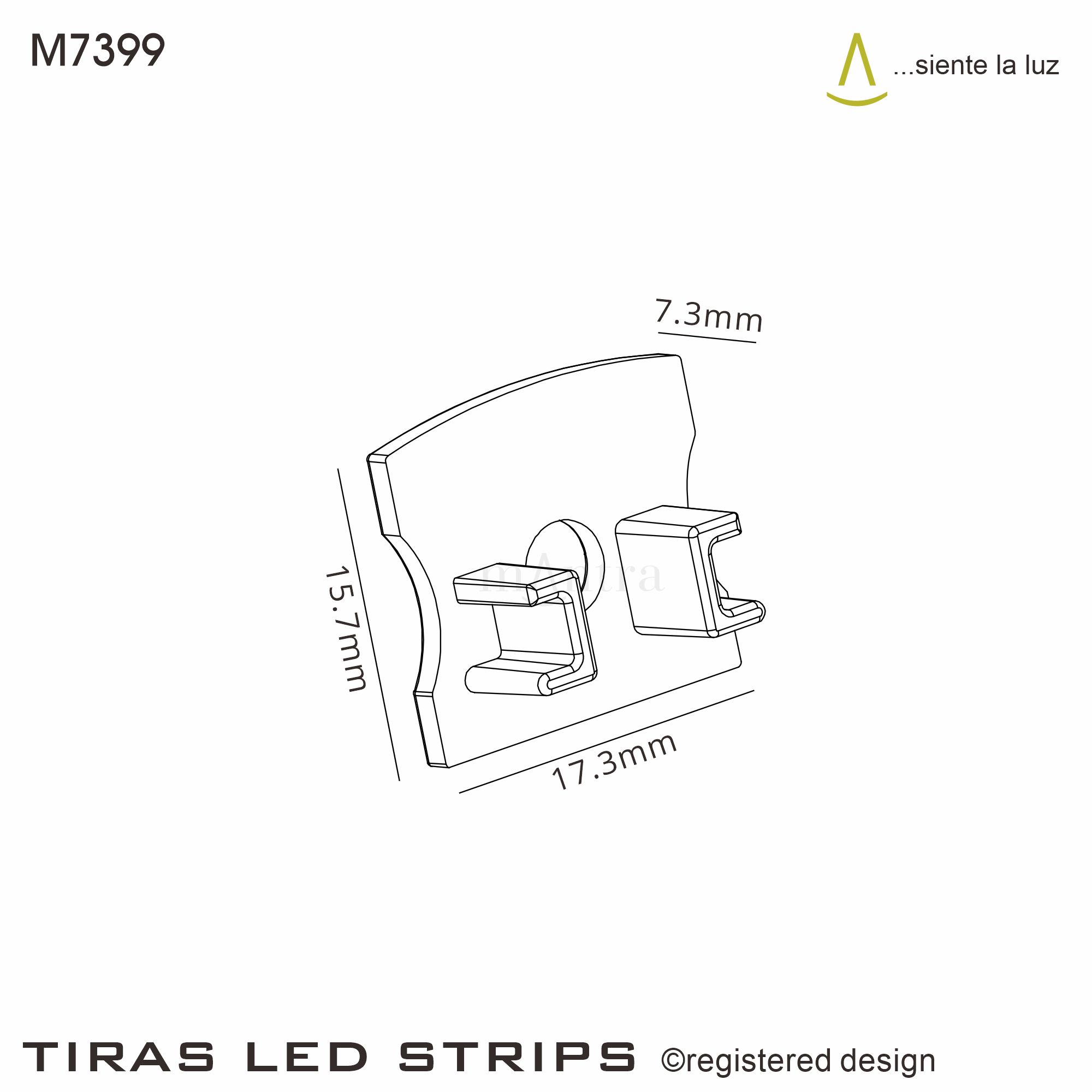 M7399  Tiras LED Strips  Profile End Cap Without Hole (1pc); 17.3 x 15.7mm Black